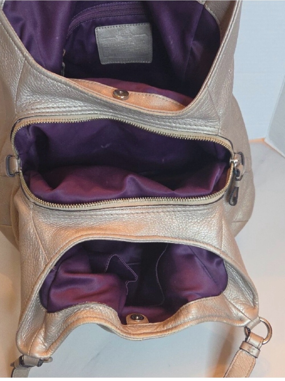 Coach Madison Maggie Metallic Taupe Leather Hobo Bag - Picture 9 of 11